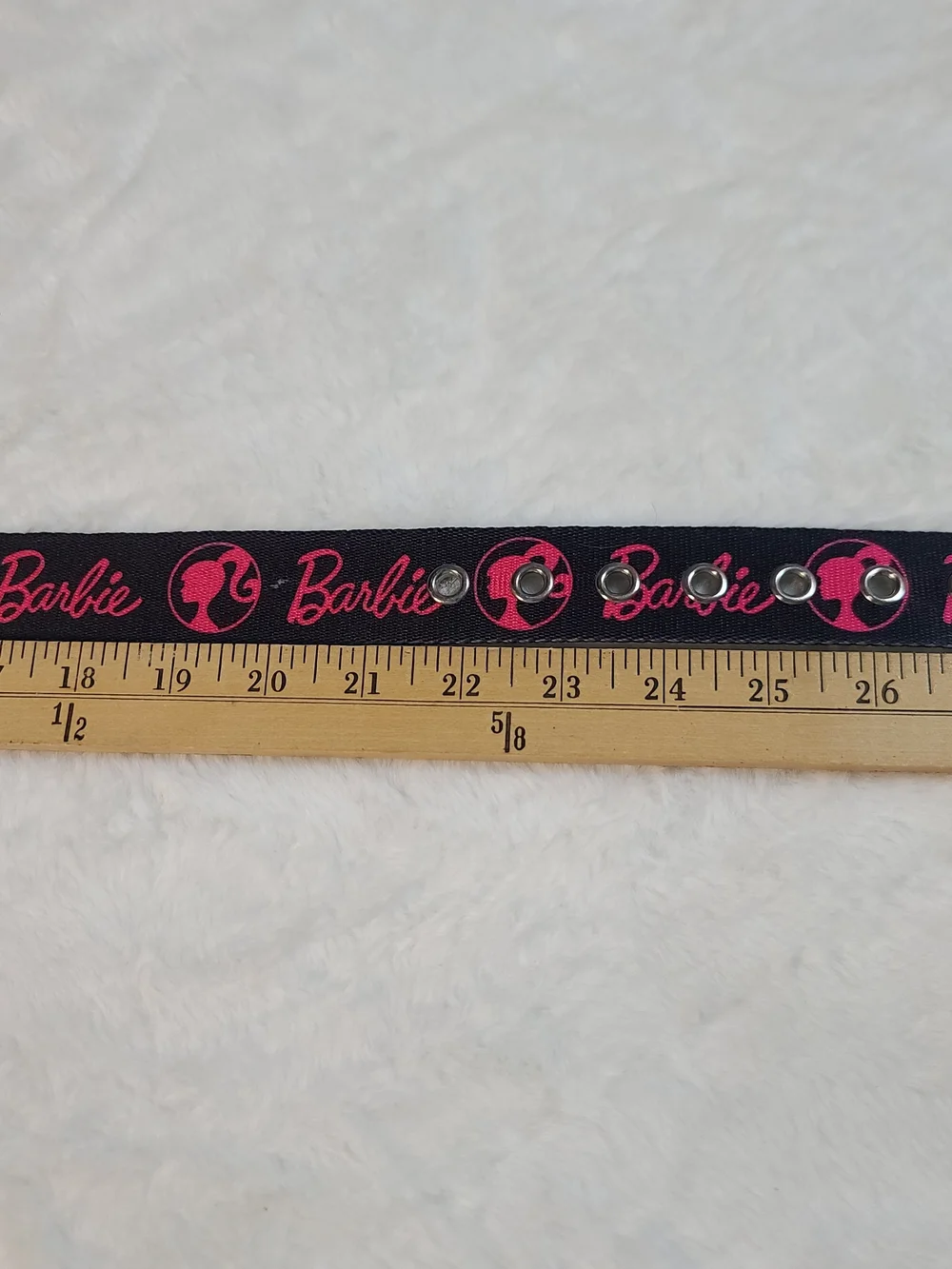 Barbie Black Belt with Pink Logo Repeated Print